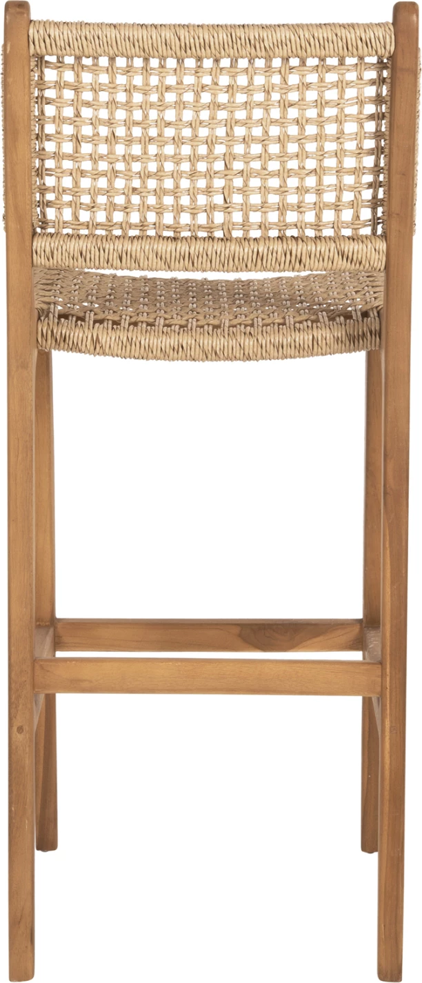 Karrige për bar me shpinë NESHA FH9788 dru TEAK, litar natyral-bezhë, 45x57x110H cm