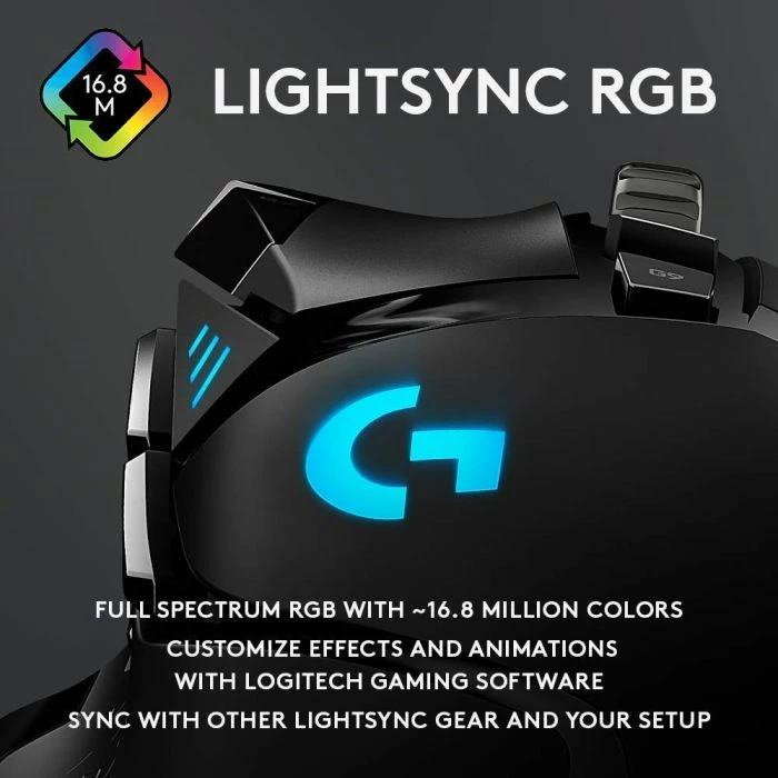 Maus gaming Logitech G502 HERO 910-005471, 25,600 DPI, 11 butona, RGB LIGHTSYNC, me kabllo, me pesha të rregullueshme, i zi