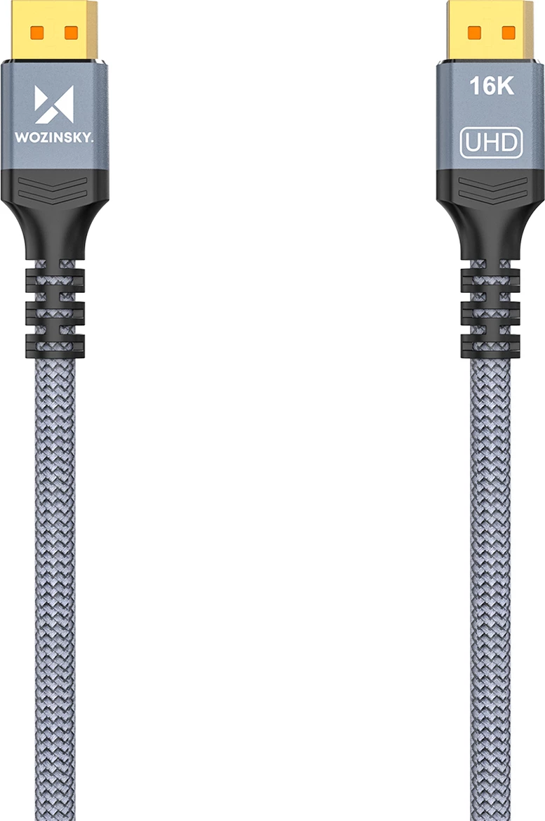 Kabllo DisplayPort 2.1, Wozinsky, WPS-16AYL1S, VESA Certified, 80 Gb/s, 16K@60Hz 8K@120Hz 4K@240Hz, HDR HDCP DSC, 1 m, gri