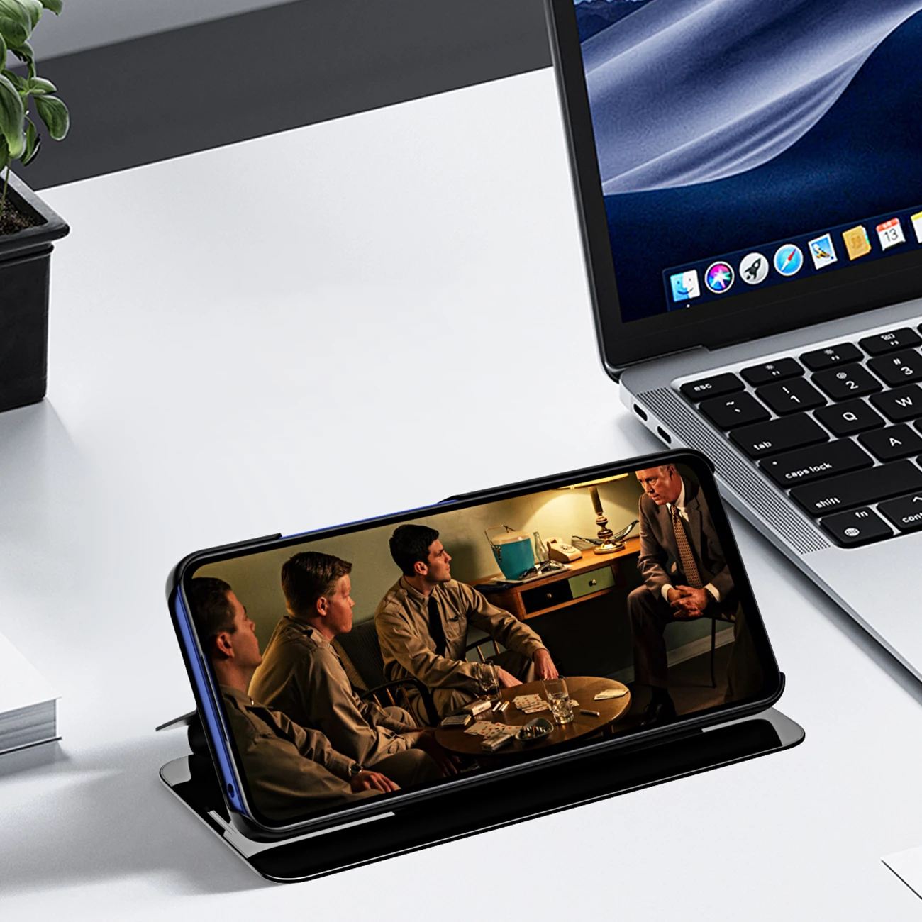 Mbështjellës Hurtel Clear View Case për iPhone 16e, me kapak, Blu