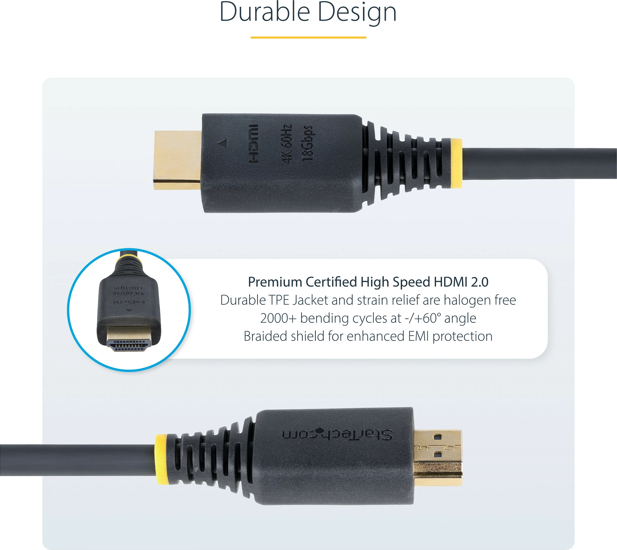 Kabllo HDMI StarTech Premium Certified, HDMI 2.0, 0.5m, 18Gbps, 4K 60Hz, e zezë
