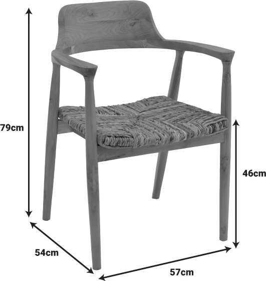 Karrige me krahë Denverone dru teak natyral-litar banane 57x54x79cm