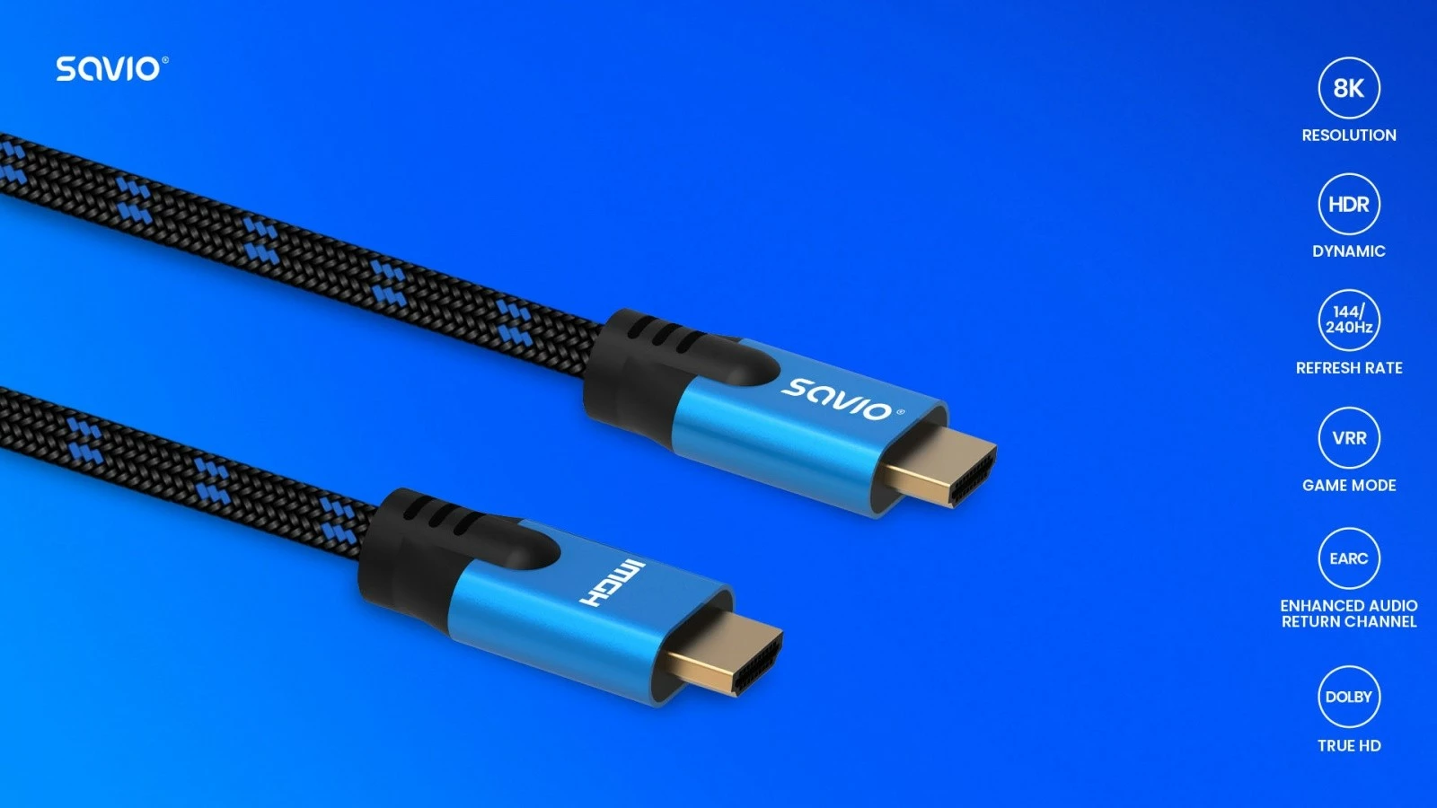 Kabllo HDMI Savio CL-143, 3m, Ultra HD 8K, v2.1, zezë/blu