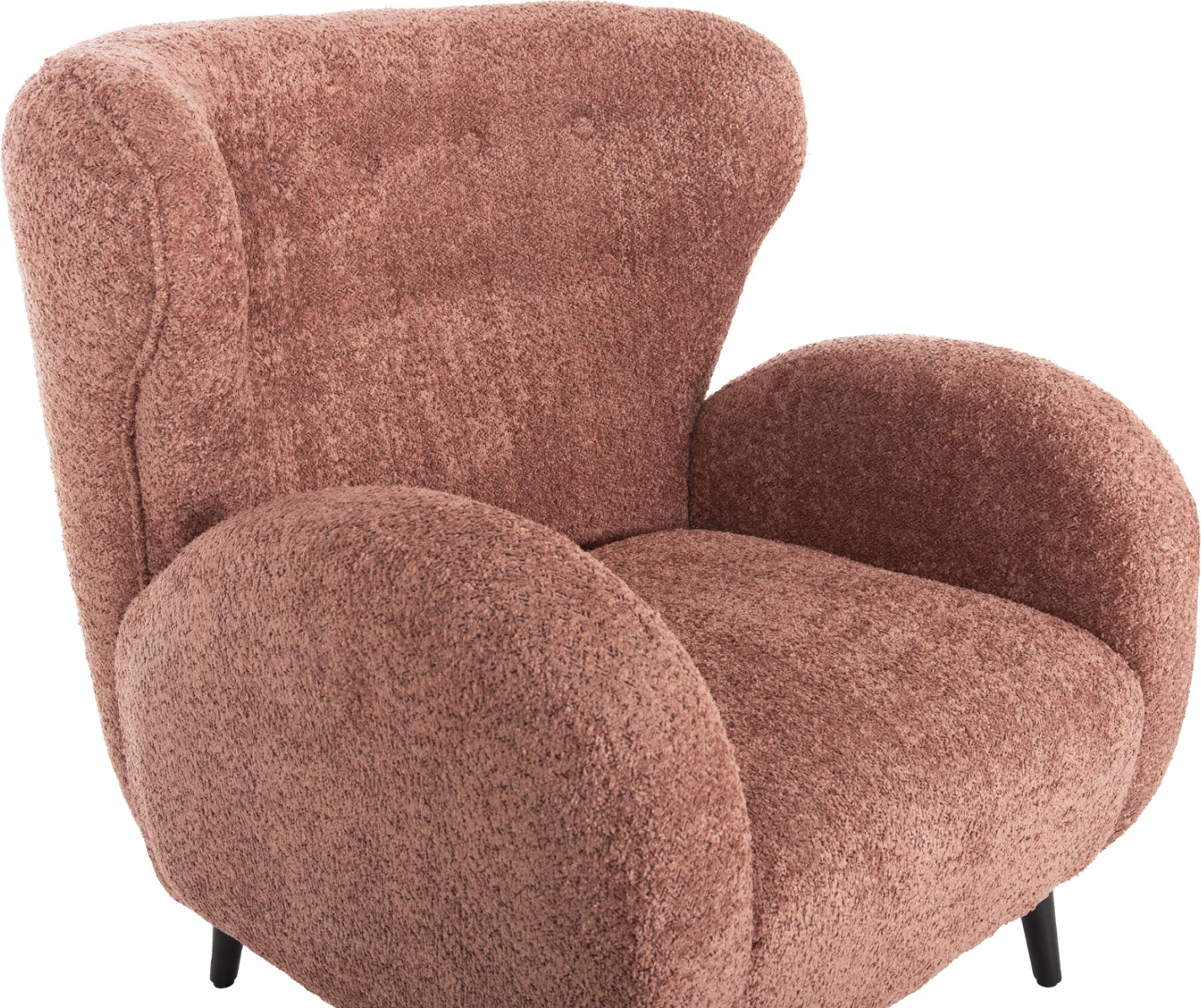 Fotelje KRYLY, pëlhurë boucle rozë, këmbë druri të zeza, 83x87x89H cm