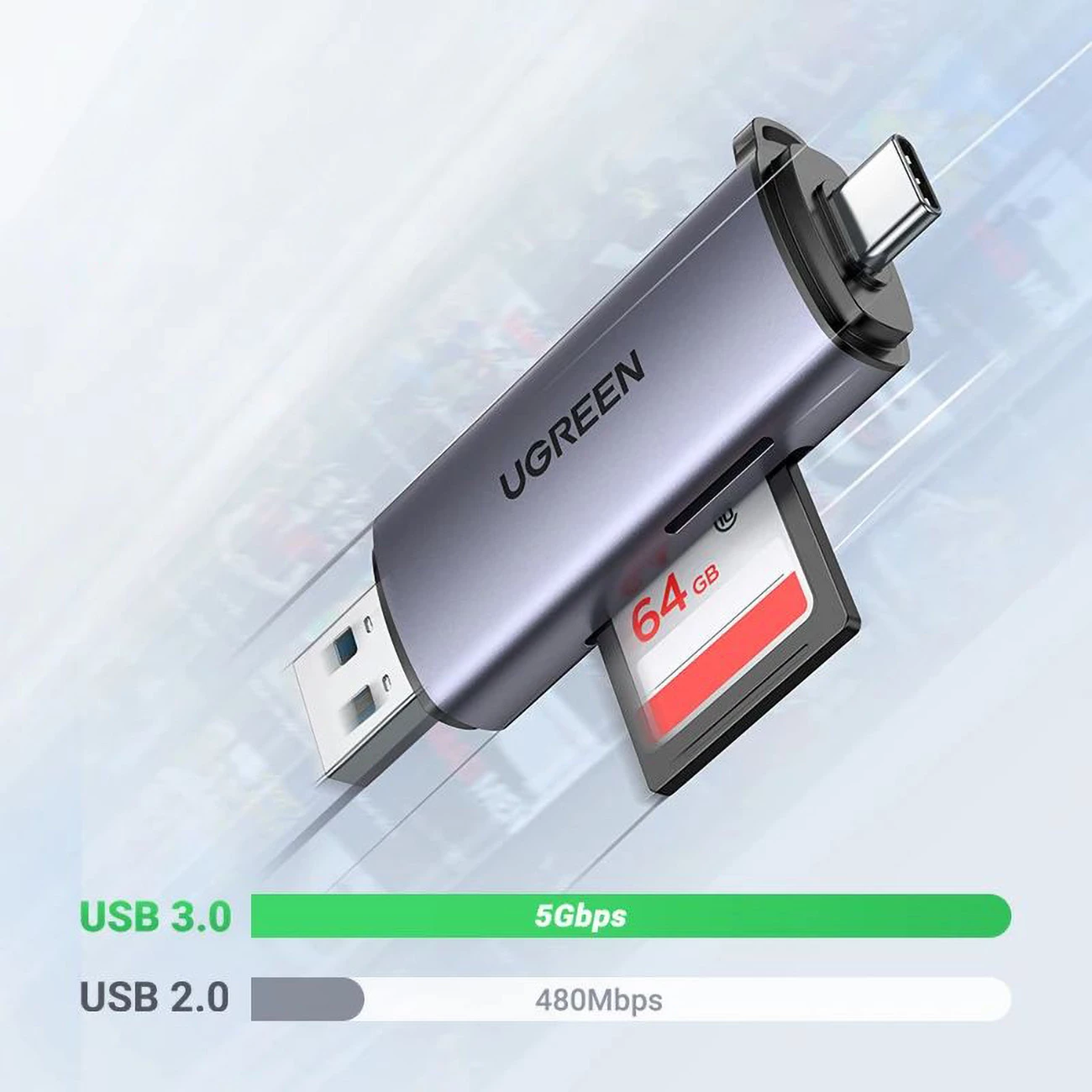Lexues kartelash Ugreen CM185 50706, USB-A/USB-C, Gri