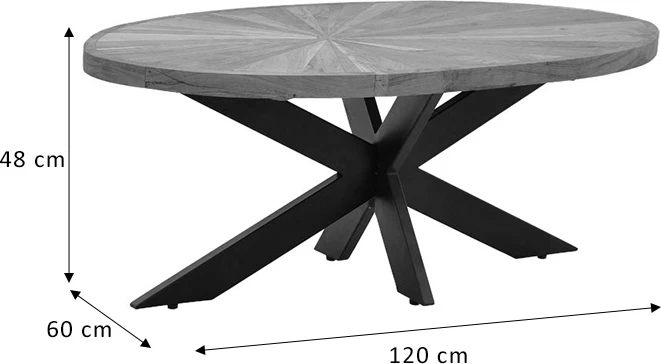 Tavolinë ovale Fardy, dru akacie masiv, ngjyrë natyrale-e zezë, 120x60x45cm