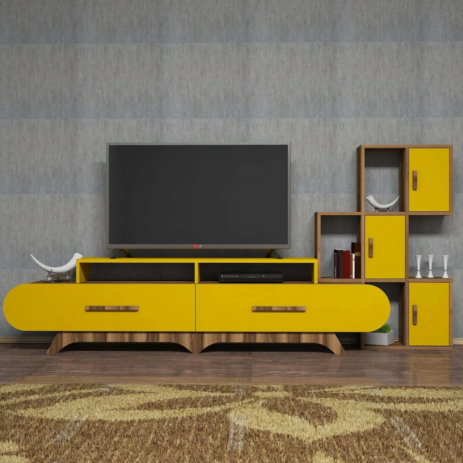 Komodë TV Hanah Home Flora S, ngjyrë arre dhe e verdhë