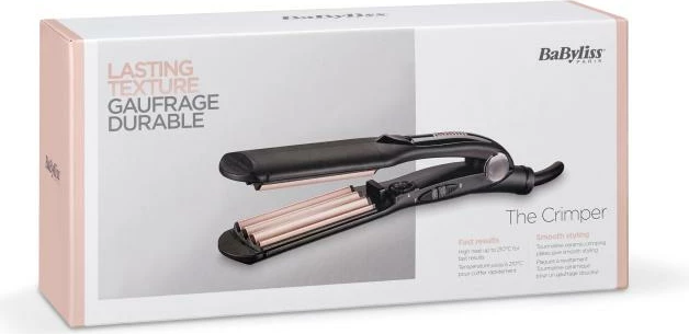 Krimper flokësh, BaByliss 2165CE, pllaka tourmaline-ceramike 35 mm, 10 temperatura 120-210°C, e zezë/rozë