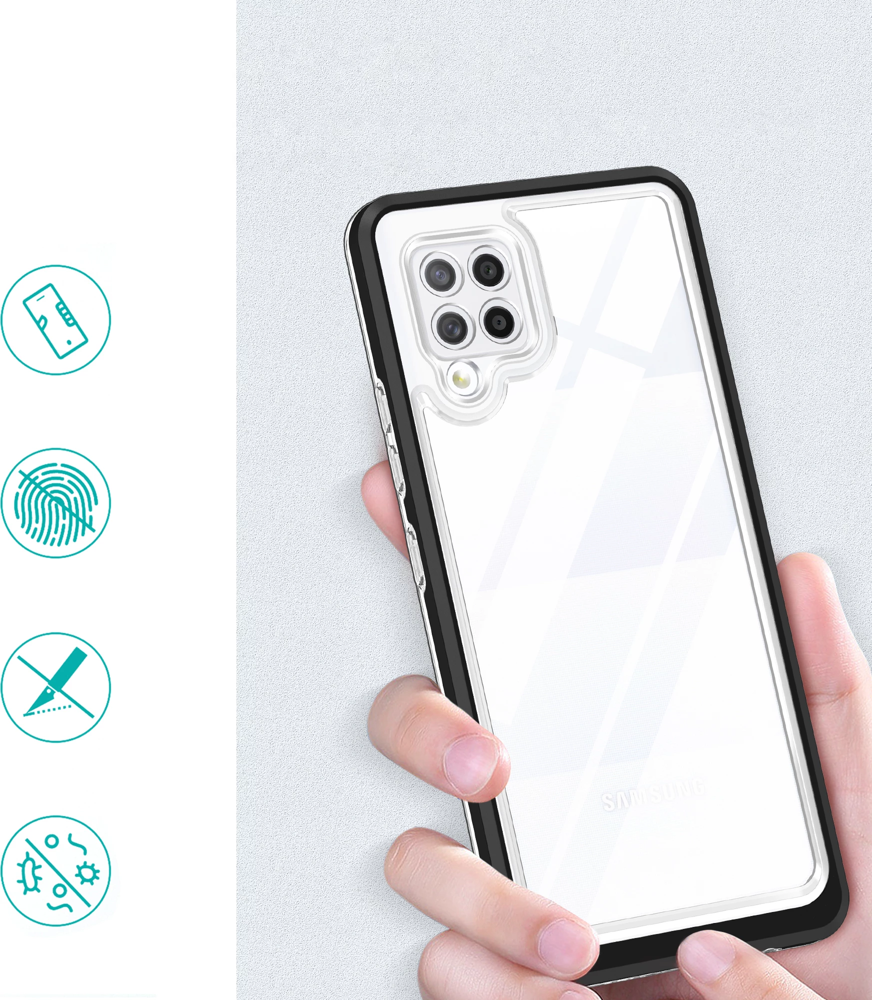 Mbështjellës Hurtel Hybrid Armor Clear 3in1 për Samsung Galaxy A42 5G, i zi/transparente