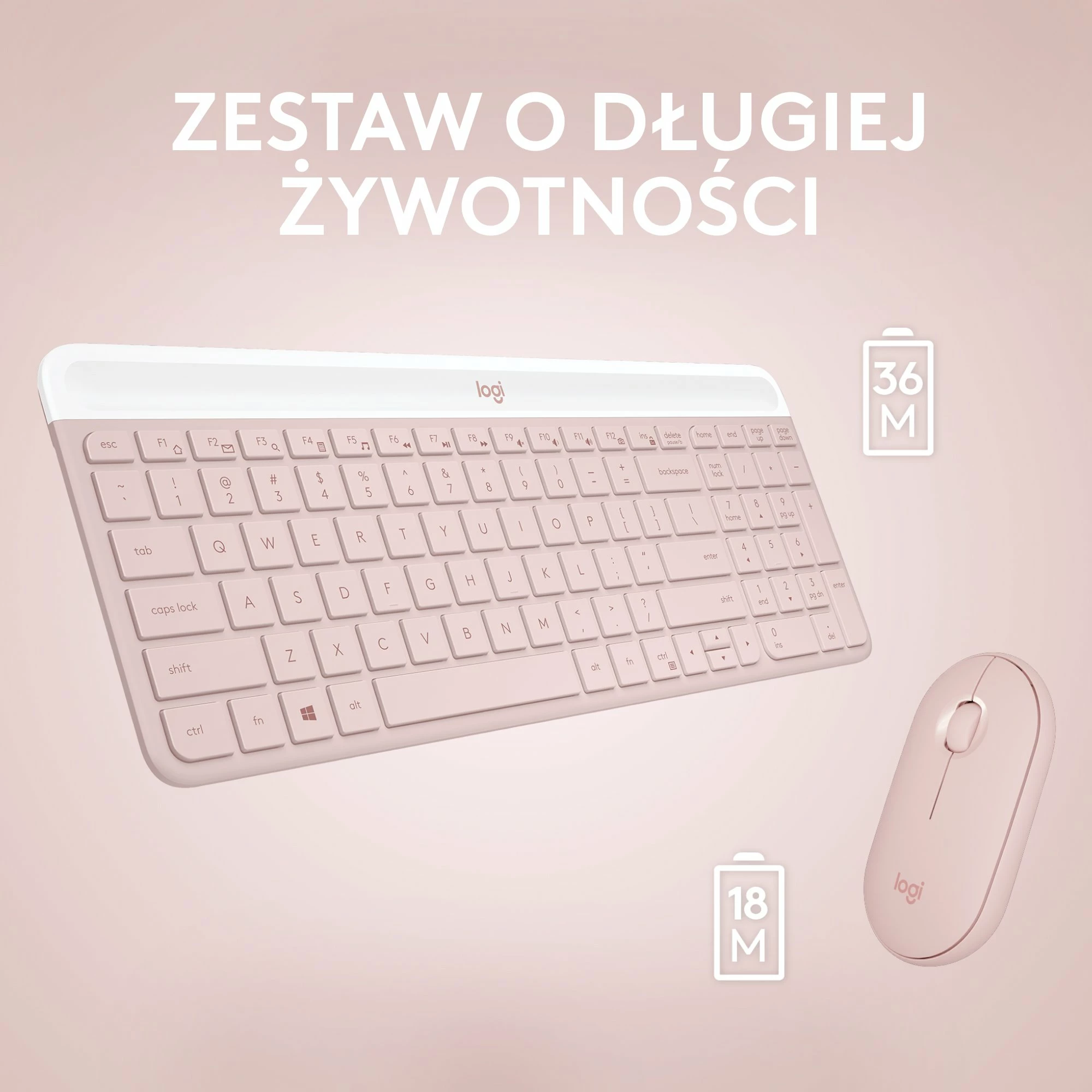 Tastierë + Maus Logitech MK470 Slim Wireless Combo 920-011322, US layout, 2.4GHz me USB receiver, me numpad, roze, set