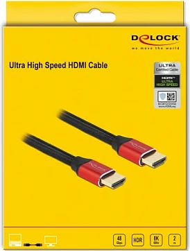 Kabllo HDMI DeLOCK Ultra High Speed 2 m, 48 Gbps, 8K@60Hz, eARC/HDR, zi/kuqe
