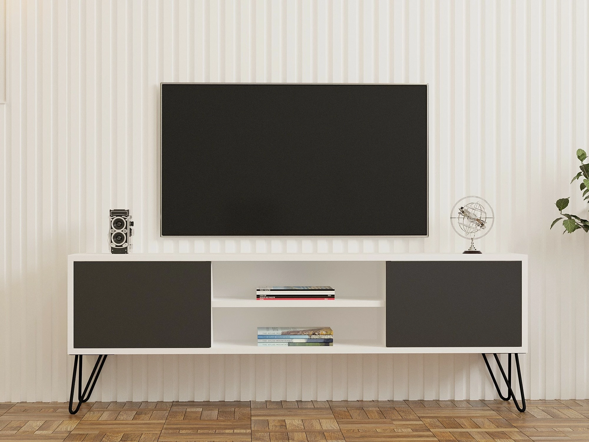 Komodë TV Hanah Home, ngjyrë e bardhë dhe antracit, Hare