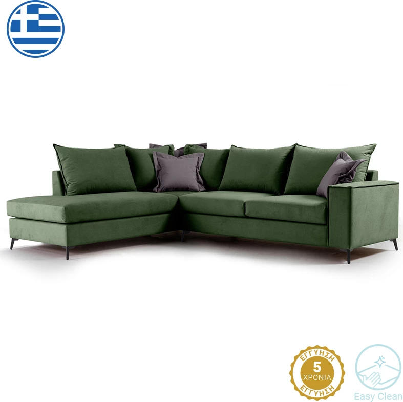 Divan qoshe Boston qoshe e djathtë, material, ngjyrë jeshile e errët-gri e errët, 290x235x95cm