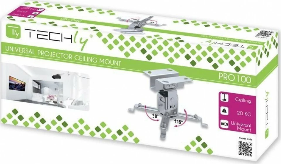 Mbajtëse tavani për projektor Techly ICA-PM 2S, 130 mm, deri 20 kg, argjendtë