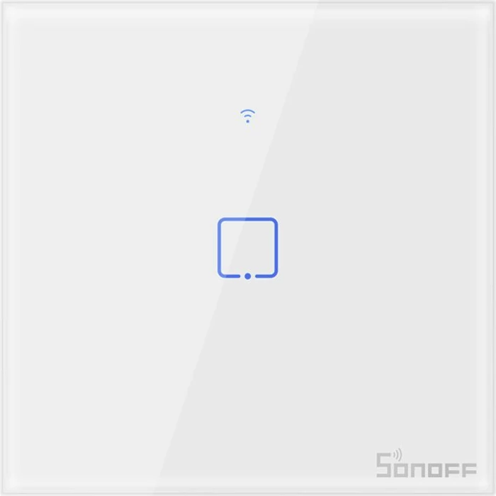 Ndërprerës Inteligjent me Prekje SONOFF T1 EU TX, Wireless + RF 433, 1 Kanal, i Përshtatshëm me iOS/Android, Amazon Alexa/Google Assistant, me Panel Xhami, i Bardhë.