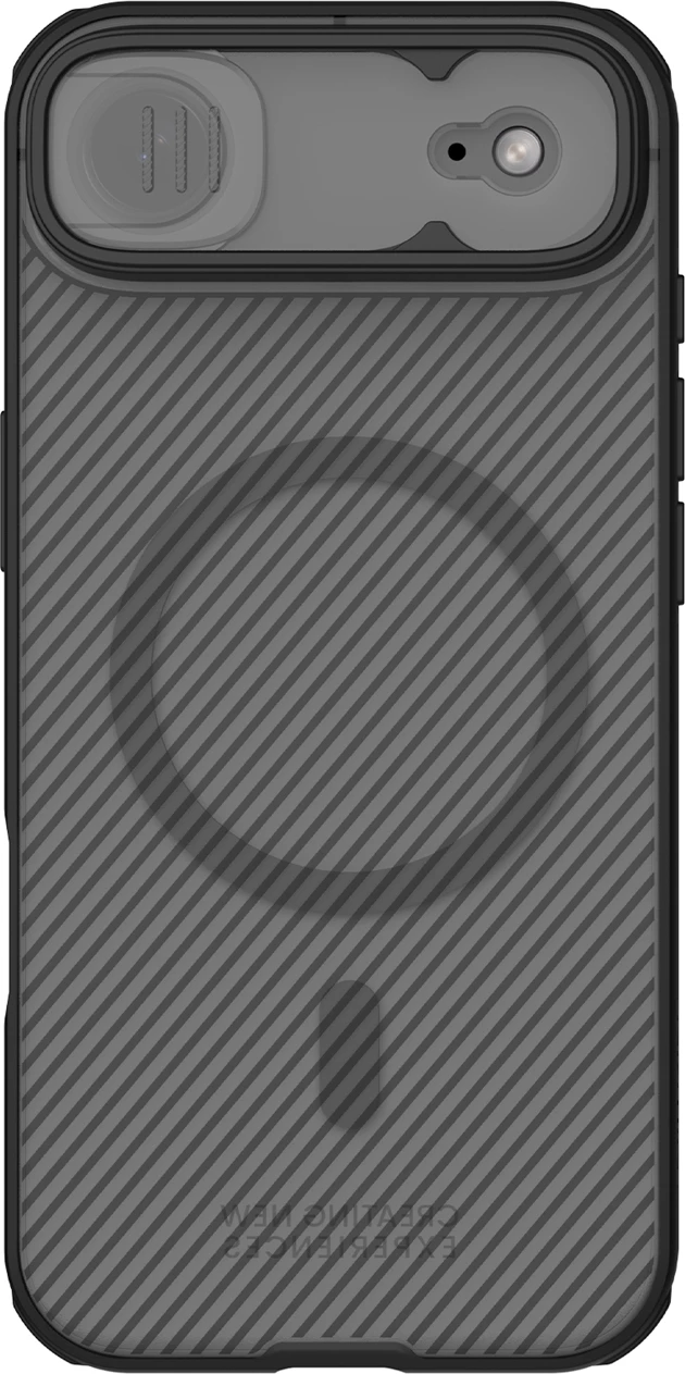 Mbështjellës Nillkin CamShield Pro për iPhone 17 Air, MagSafe, PC+TPU, gjysmë-transparent mat, e zezë transparente