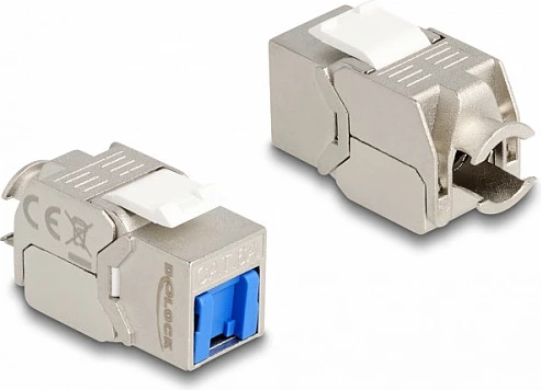 Modul Keystone DeLOCK RJ45–LSA Cat6A, pa vegla, i ekranizuar, Blu/Metalik/Bardhë