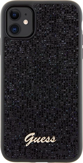 Mbështjellës Guess Disco Metal Script për iPhone 11/XR, TPU, i zi