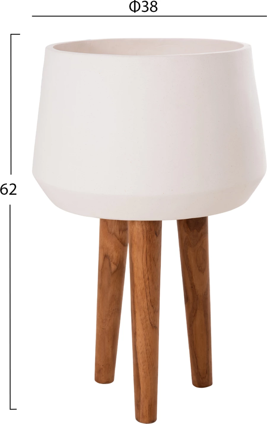 Vazo e brendshme QUAN, çimento fibër, ngjyrë e bardhë, bazë dru tik, Φ40x85cm