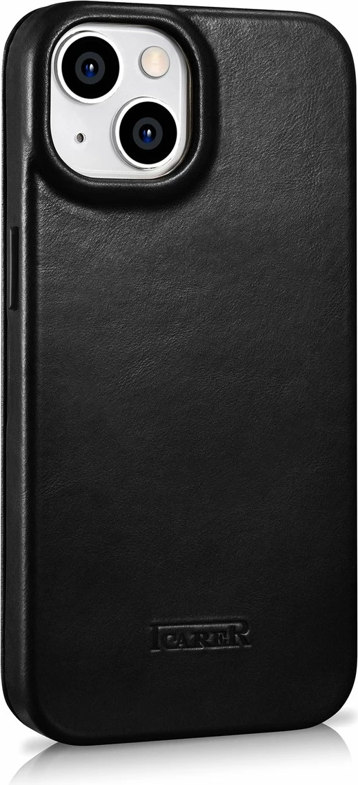 Mbështjellës iCarer Oil Wax Premium Leather Folio për iPhone 14 Plus, MagSafe, i zi