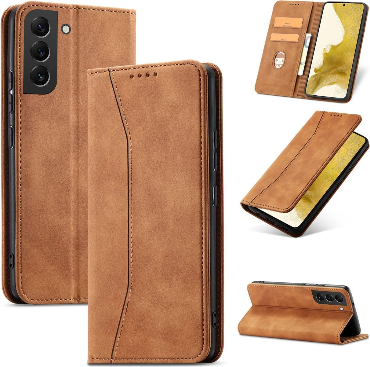 Mbështjellës Hurtel Magnet Fancy Case për Samsung Galaxy S23+, flip cover, portofol, kafe