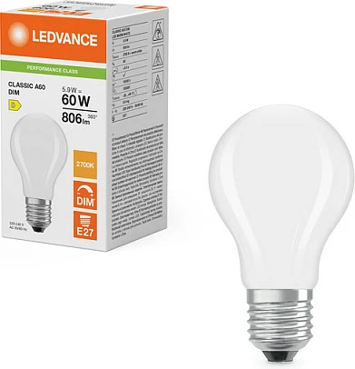 Poç LED Osram Classic A DIM P 5.9W (60W), E27, 806 lm, 2700K, e dimmueshme, warm white