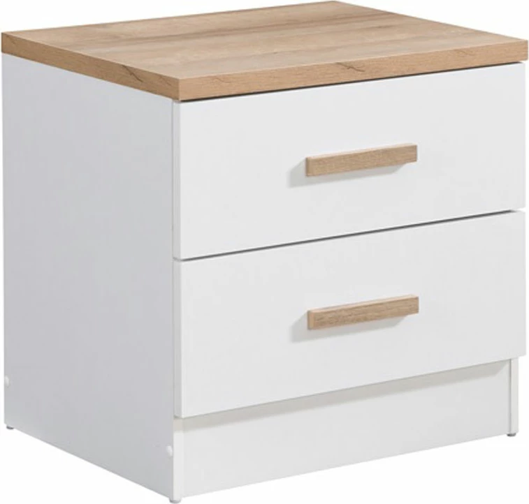 Komodinë PRACTICO me 2 sirtarë, natyrale e bardhë, 50x40x50