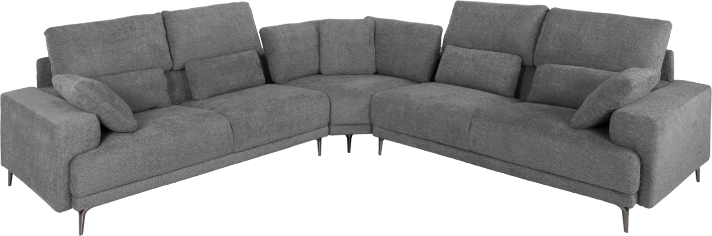 Divan qoshe SYMMET FH3269.03, pëlhurë gri, këmbë antracit me shkëlqim, 314x236x90-102H cm