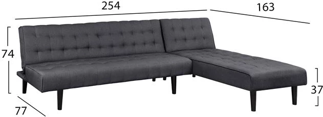 Kënd divan shtrat i kthyeshëm Zelda FH3154.01 me pëlhurë gri 254x163x74cm