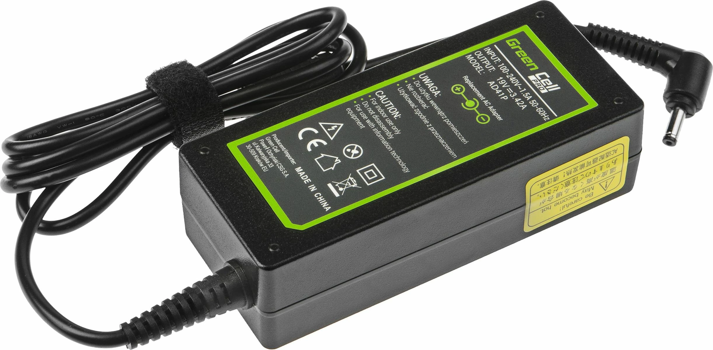 Adapter rryme për laptop Green Cell PRO AD41P 65W 19V 3.4A konektor 4.0x1.35mm
