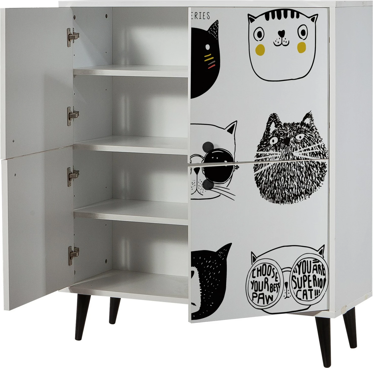 Dollap multifunksional Hanah Home, Multilüx Cats, i bardhë, i zi, i verdhë