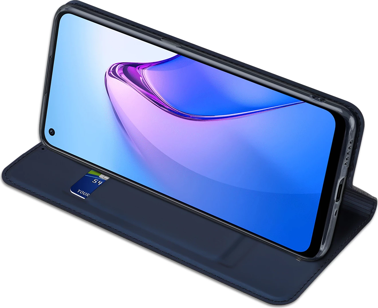 Mbështjellës Dux Ducis Skin Pro për Oppo Reno 8, me kapak, xhep për kartelë, funksion standi, kaltër