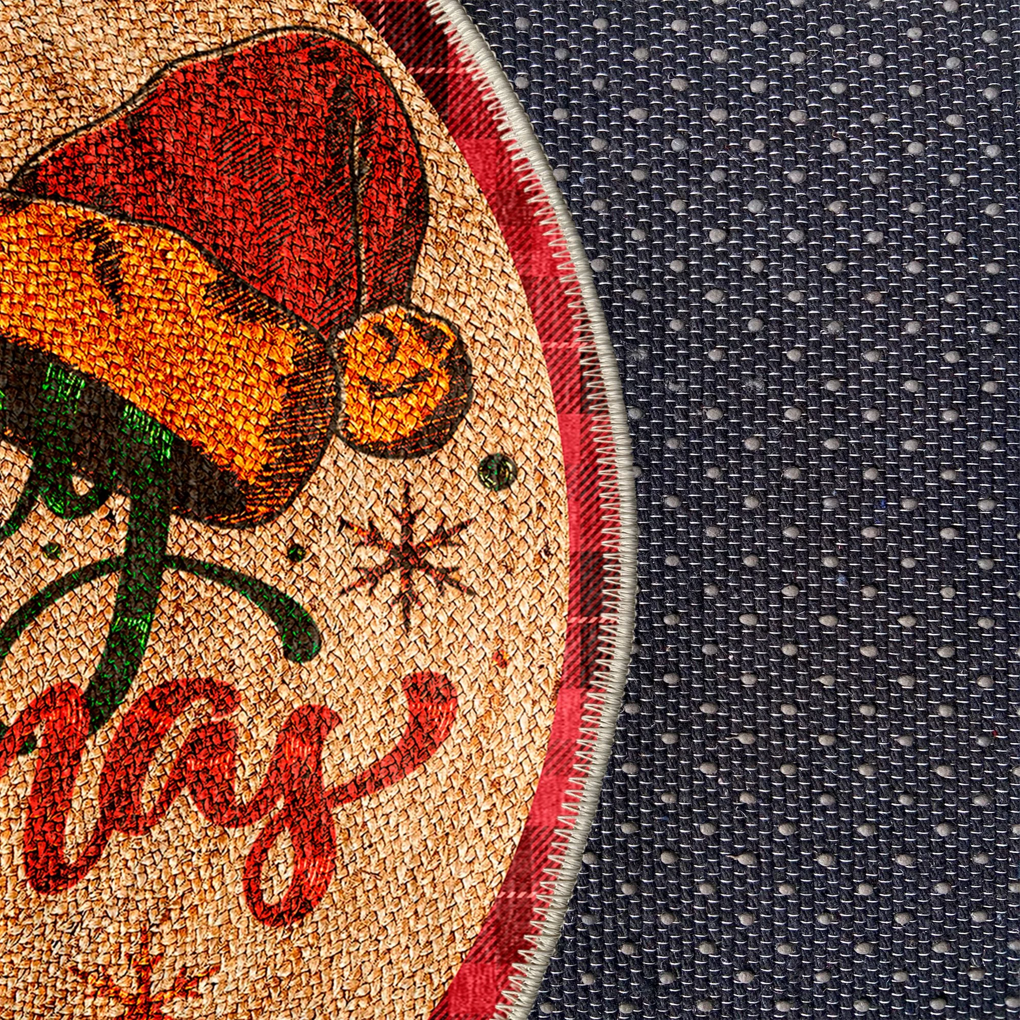 Qilim i rrumbullakët, dizajn 'Merry Christmas', shumëngjyrësh, Woobtny0318, 110x110cm