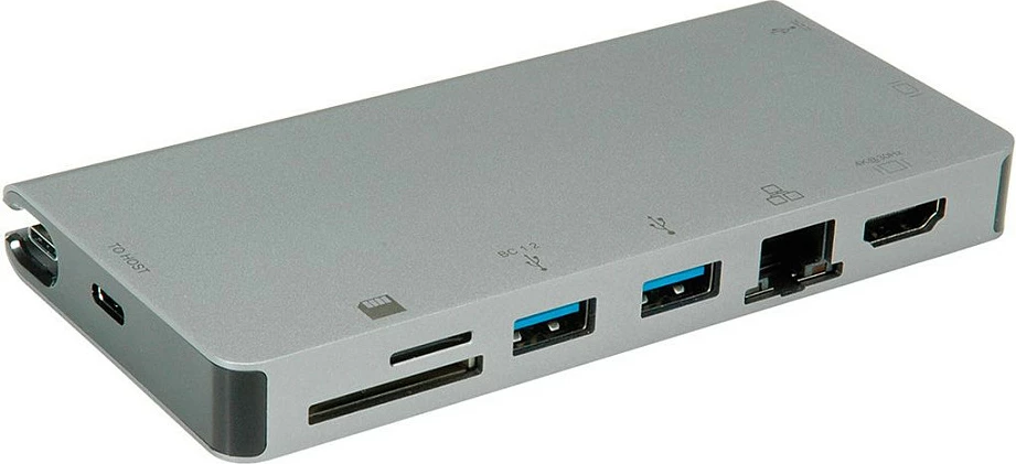 Docking station ROLINE 12.02.1022, USB-C, HDMI 4K, VGA, LAN 1Gbps, 2x USB 3.2, SD/microSD, USB-C PD, gri