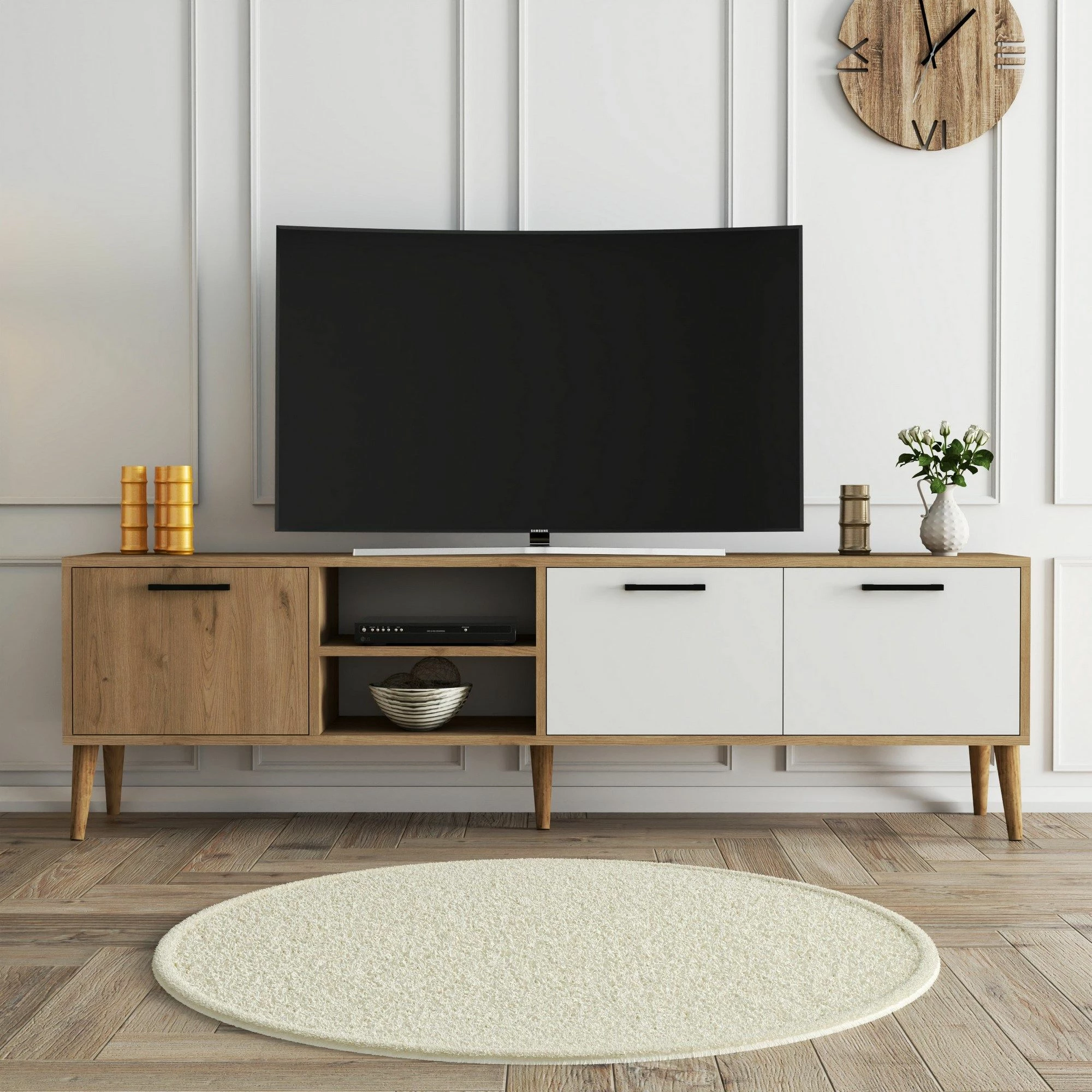 Komodë TV Hanah Home, Exxen - 1585, ngjyrë lis dhe e bardhë