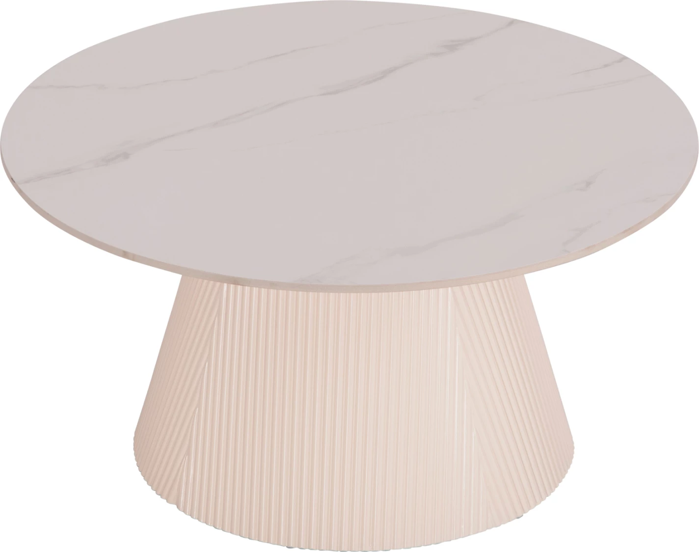 Tavolinë kafeje DUNCAN, sipërfaqe qeramike, bazë MDF, ngjyrë krem e bardhë, Φ80x41H cm.