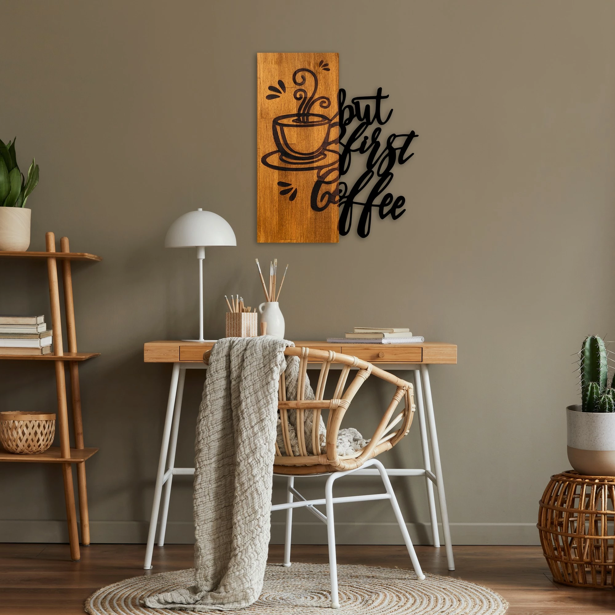 Aksesor dekorativ muri prej druri, Wallity, Coffee First