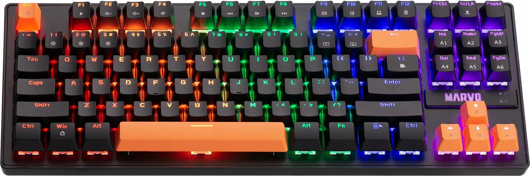 Tastierë mekanike Marvo Krone 87 KG901C EN, 87 taste (TKL 80%), Blue Switch, RGB, USB me kabllo 1.5 m, layout US, e zezë