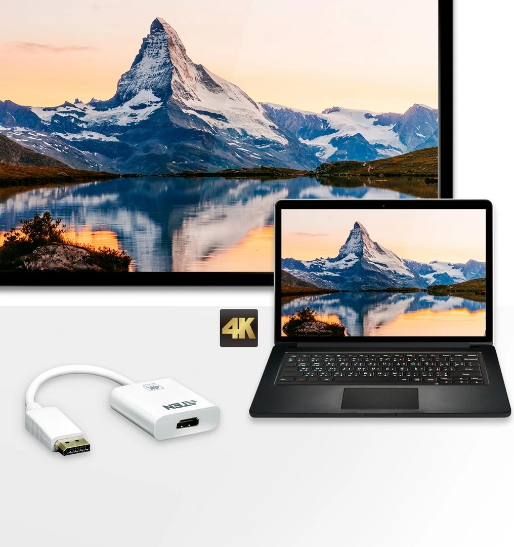 Adapter aktiv ATEN VC986-AT, DisplayPort në HDMI, 4K, Bardhë