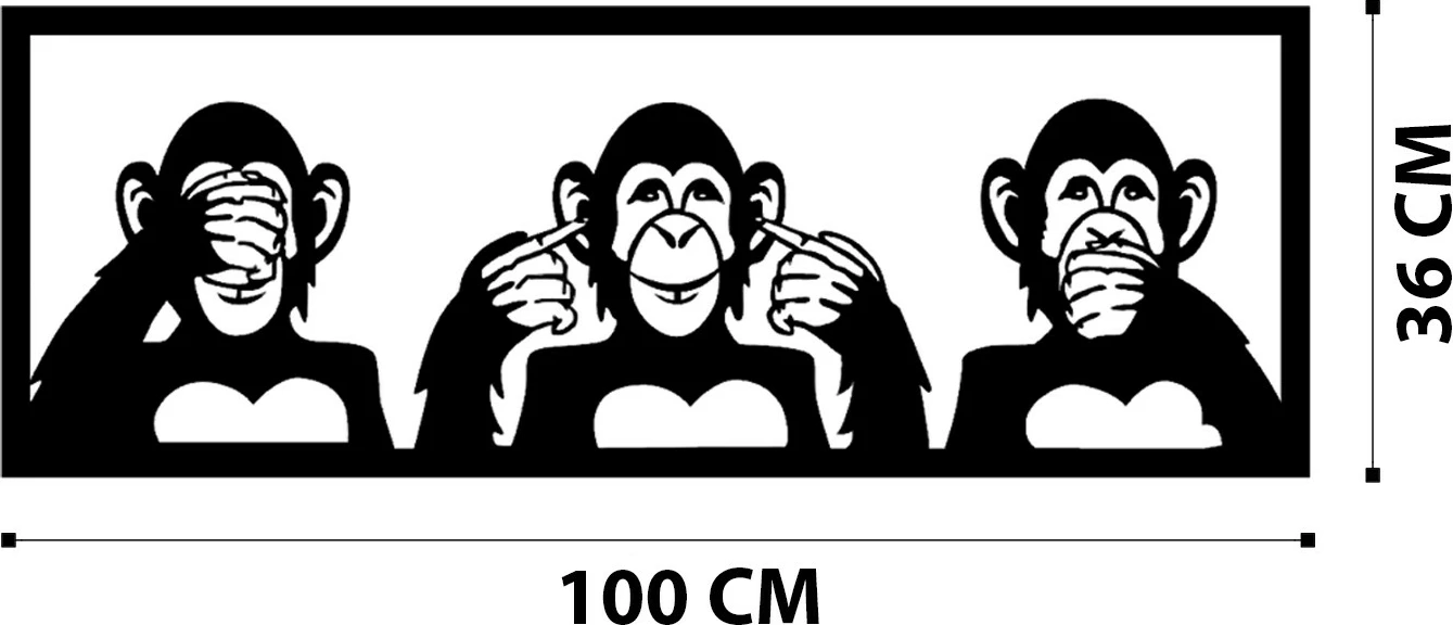 Aksesor dekorativ metalik për mur, Wallity, Tre majmunë-L