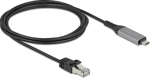 Kabllo USB-C në LAN DeLOCK, Gigabit 1Gbps, Cat6, 2m, zi/anthracite
