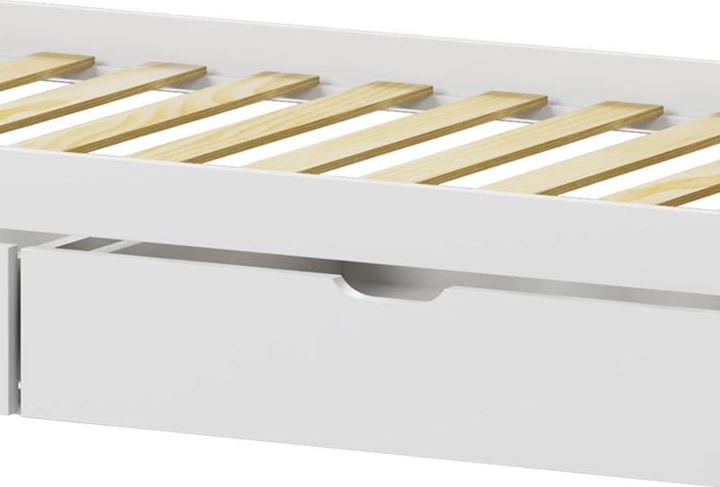 Krevat fëmijësh Montessori Mellin me 2 sirtarë dru pishe ngjyrë e bardhë 90x190cm