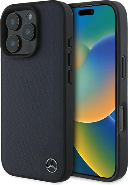 Mbështjellës Mercedes MB Wood Imitation Leather MagSafe për iPhone 16 Pro Max, Blu