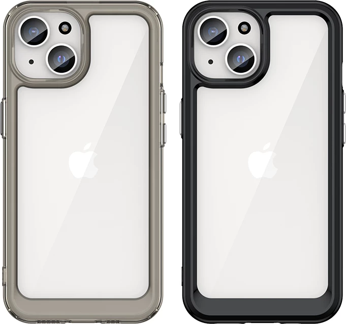 Mbështjellës Hurtel Outer Space Case për iPhone 15 Plus, i fortifikuar, transparent me kornizë të kuqe