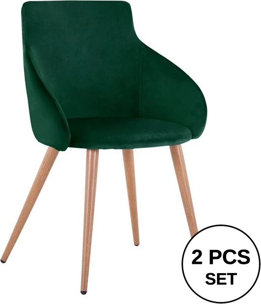 Karrige me krahë Ivy, kadife e gjelbër dhe këmbë metalike, FH8546.03, 55x55x80 cm, set prej 2 copë