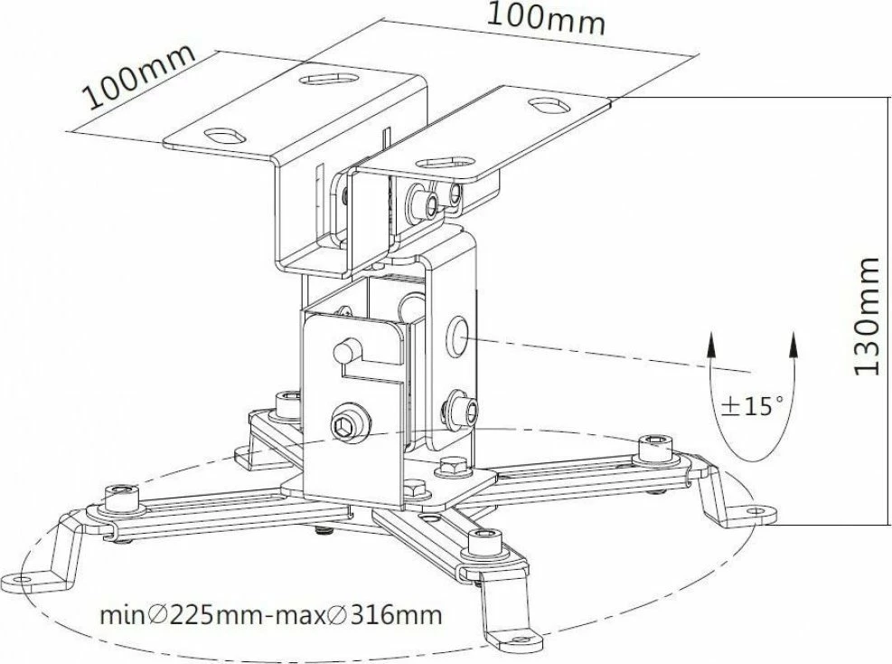 Mbajtëse tavani për projektor Techly ICA-PM 2S, 130 mm, deri 20 kg, argjendtë