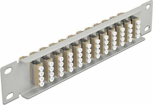 Panel patch fiber optik DeLOCK 10", 12x LC Quad, 1U, rack, beige/gri
