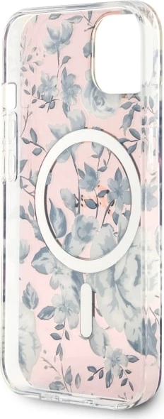 Mbështjellës Guess GUHMP14MHCFWSP për iPhone 14 Plus 6.7", MagSafe, lule, rozë