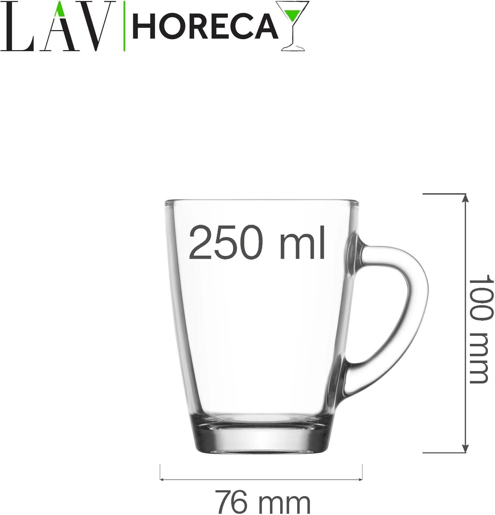 Gotë mug qelqi LAV HORECA Warsaw 250 ml, transparente, set 12 copë