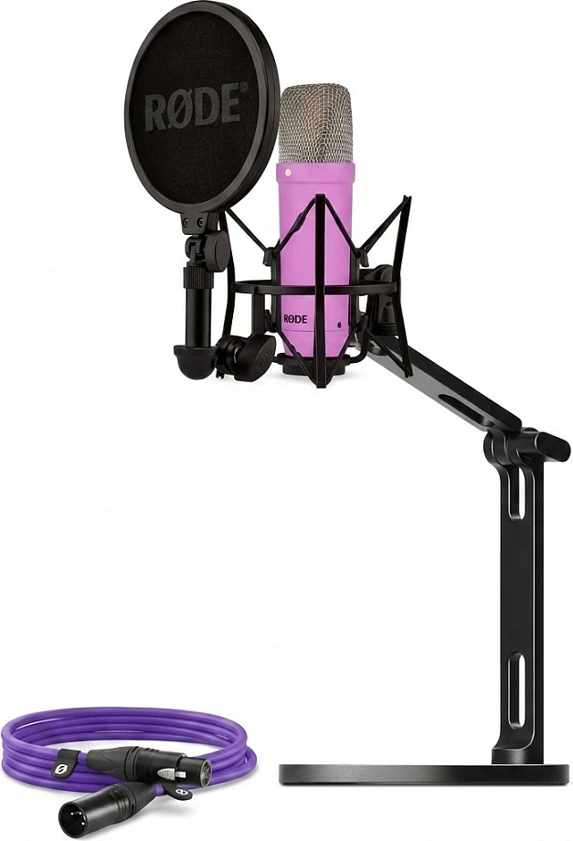 Mikrofon studio Rode NT1 Signature, me krah tavoline dhe kabllo XLR, lila